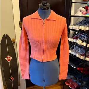 ASOS Orange Ribbed Zip-Up Sweater